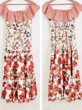 NWOT Off-The-Shoulder Tiered Maxi Dress in Veggie & Floral Print